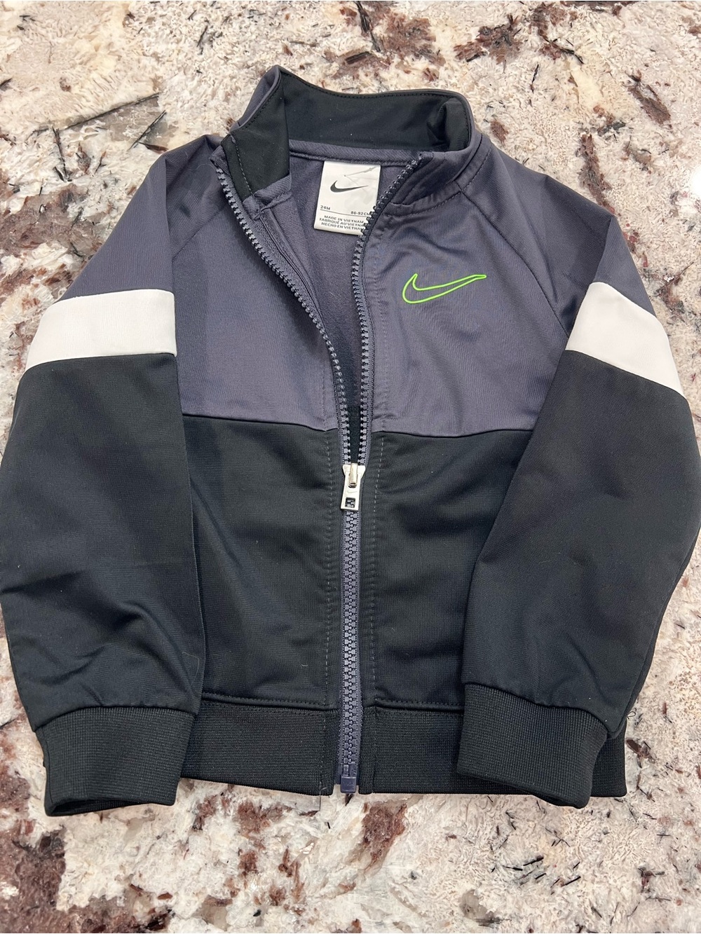 Nike Kids Black & Gray Zip Jacket with Neon Green Swoosh